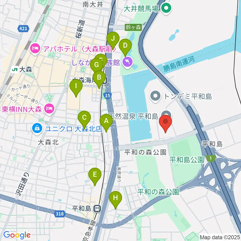 シネマサンシャイン平和島周辺のカフェ一覧地図
