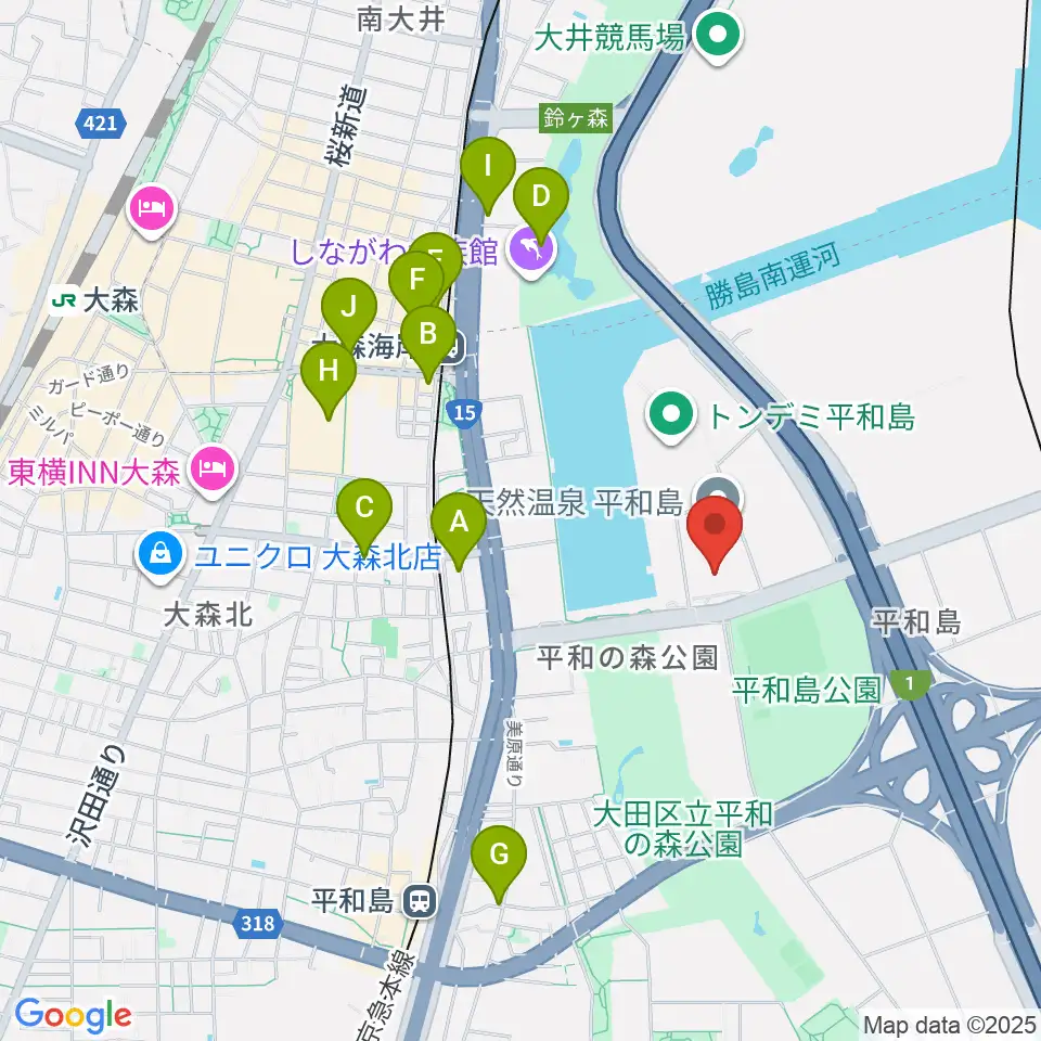 シネマサンシャイン平和島周辺のカフェ一覧地図