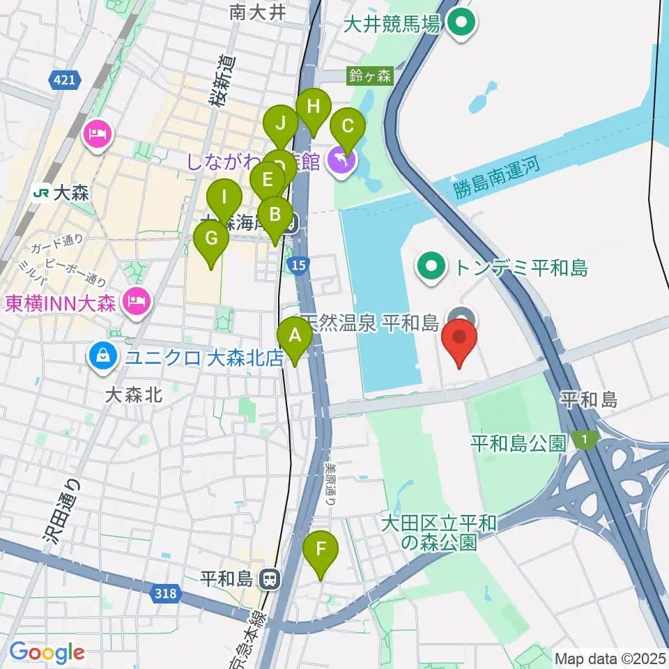 シネマサンシャイン平和島周辺のカフェ一覧地図