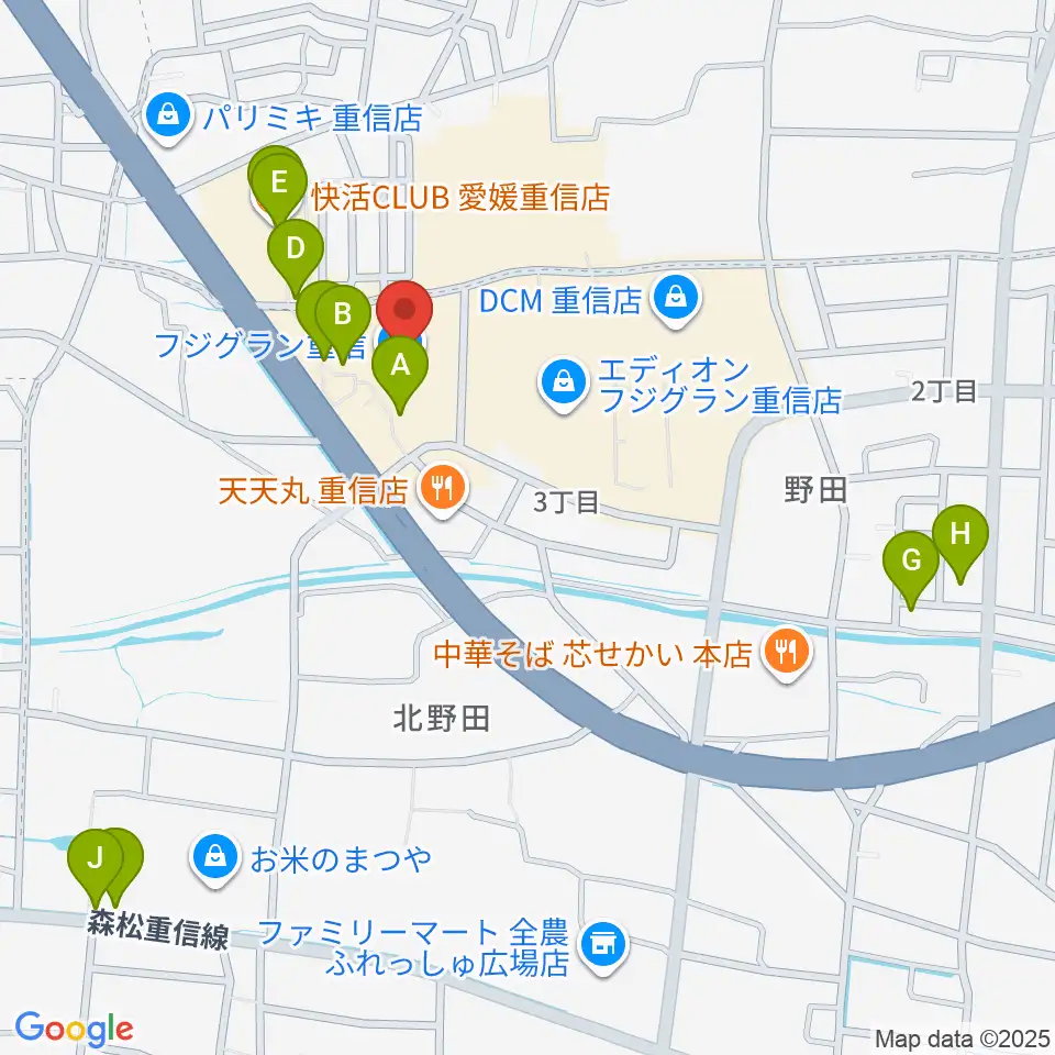 シネマサンシャイン重信周辺のカフェ一覧地図