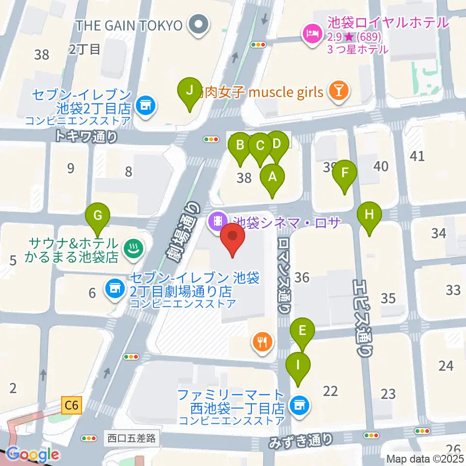 池袋シネマ・ロサ周辺のカフェ一覧地図