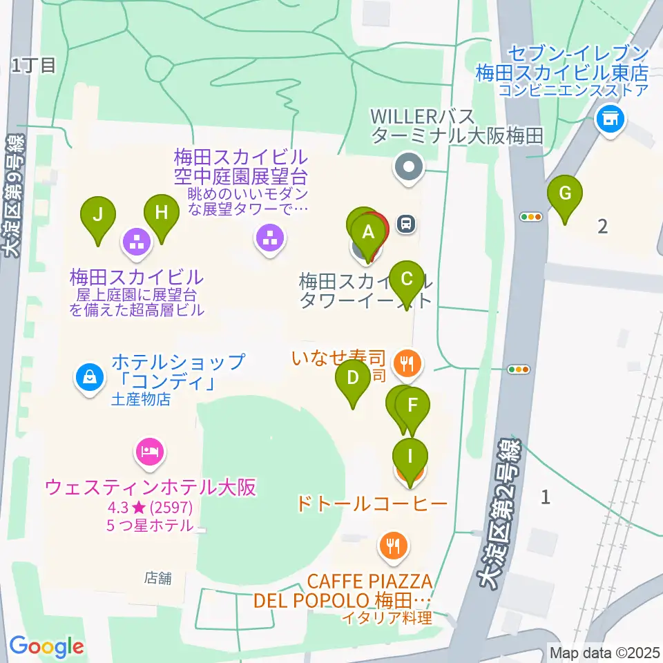 テアトル梅田周辺のカフェ一覧地図