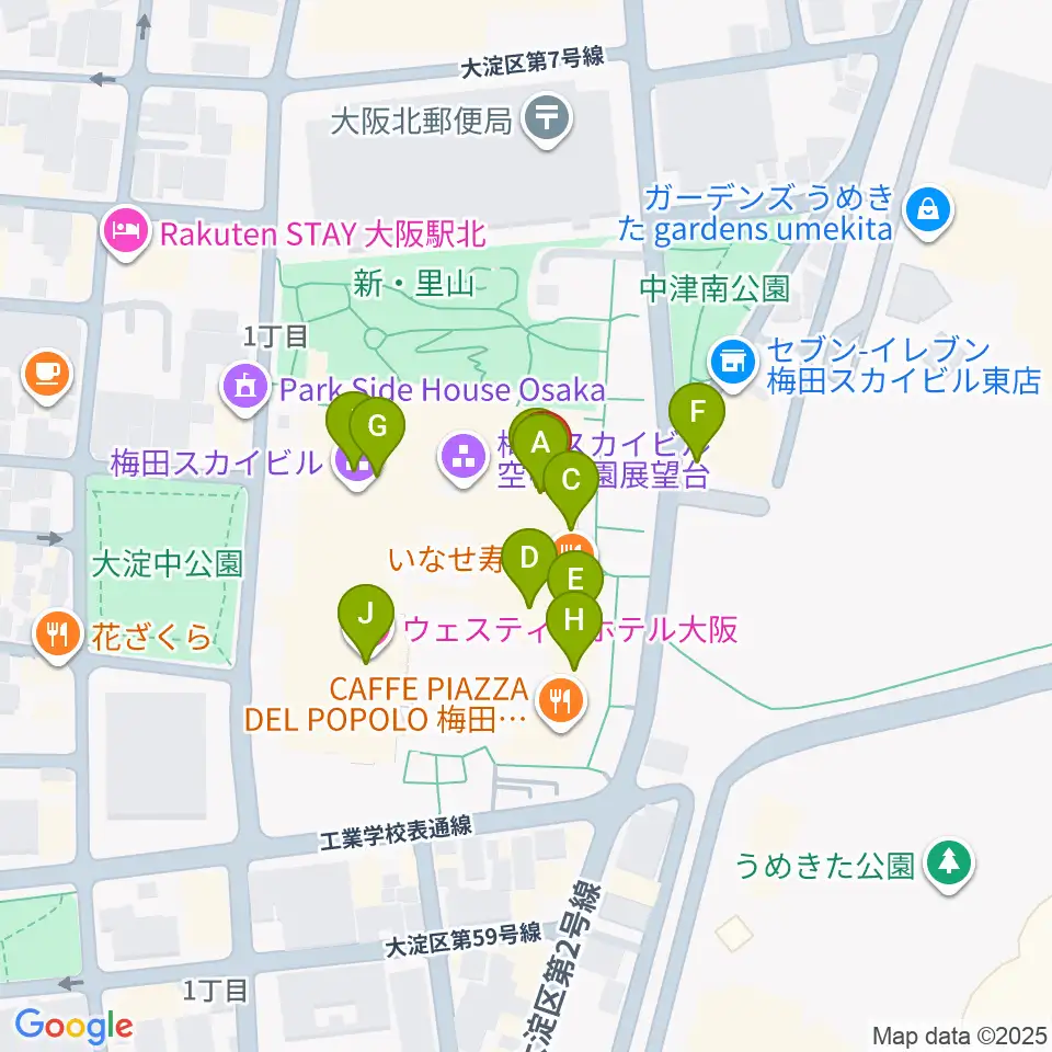 テアトル梅田周辺のカフェ一覧地図