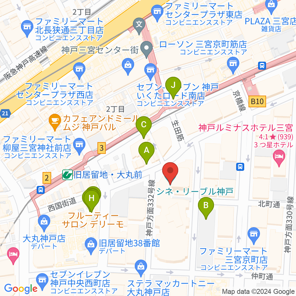 シネ・リーブル神戸周辺のカフェ一覧地図