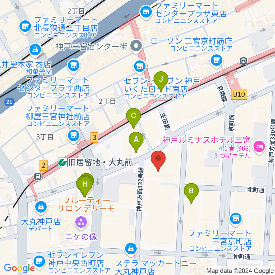 シネ・リーブル神戸周辺のカフェ一覧地図