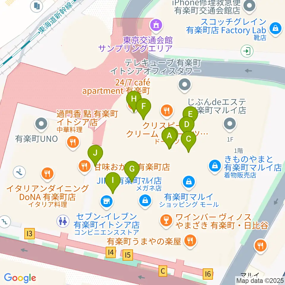 ヒューマントラストシネマ有楽町周辺のカフェ一覧地図