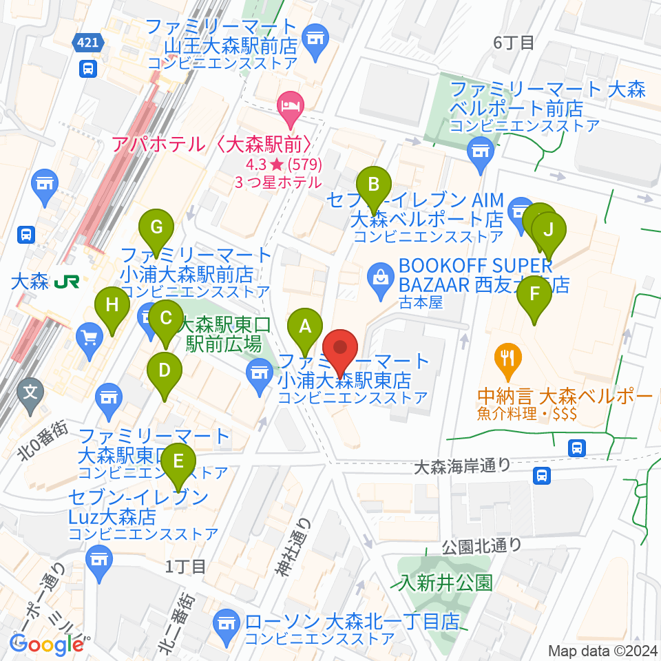 キネカ大森周辺のカフェ一覧地図