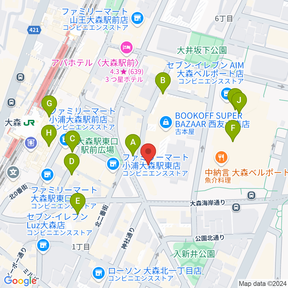 キネカ大森周辺のカフェ一覧地図