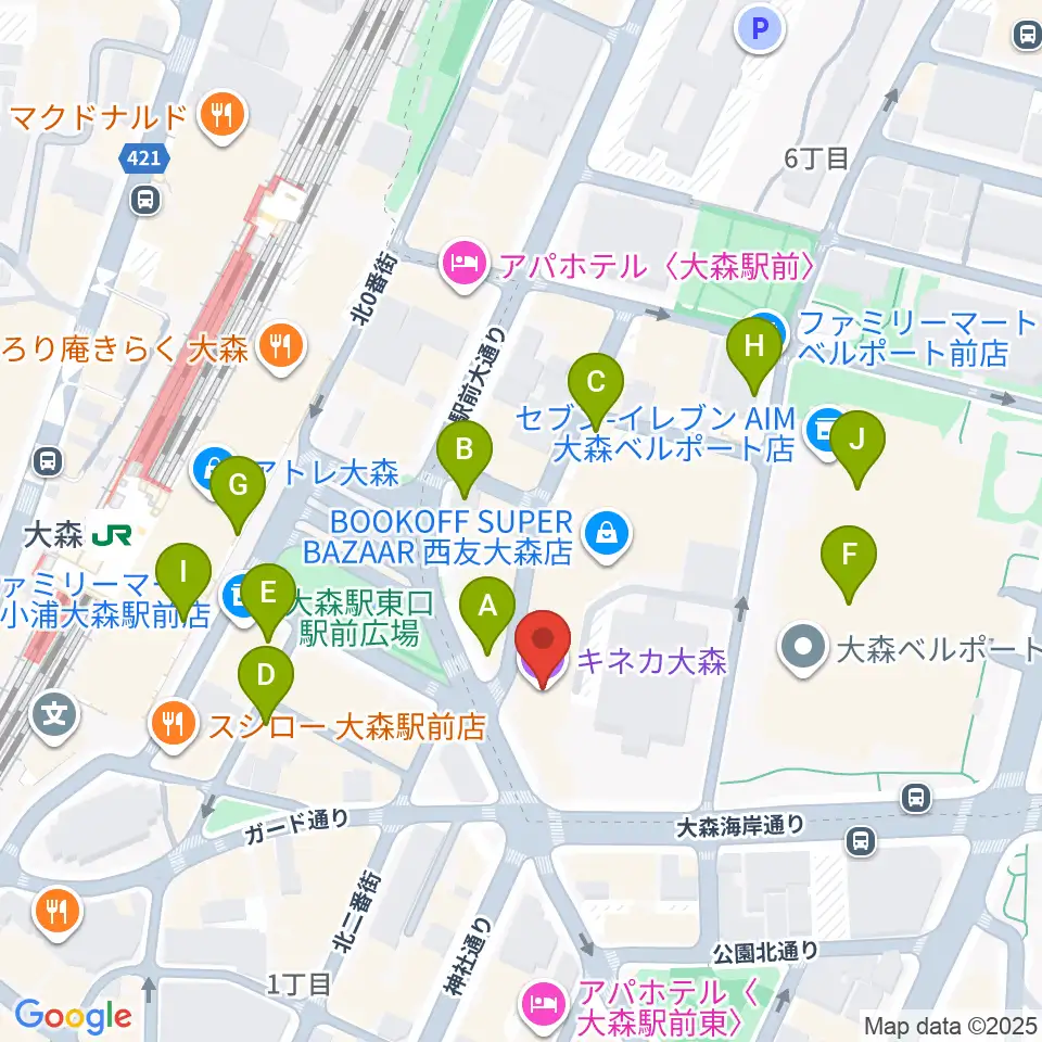 キネカ大森周辺のカフェ一覧地図