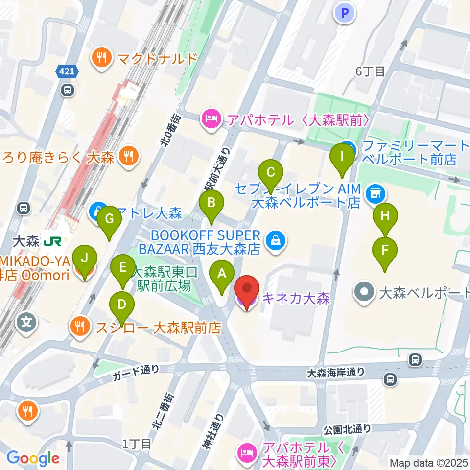キネカ大森周辺のカフェ一覧地図