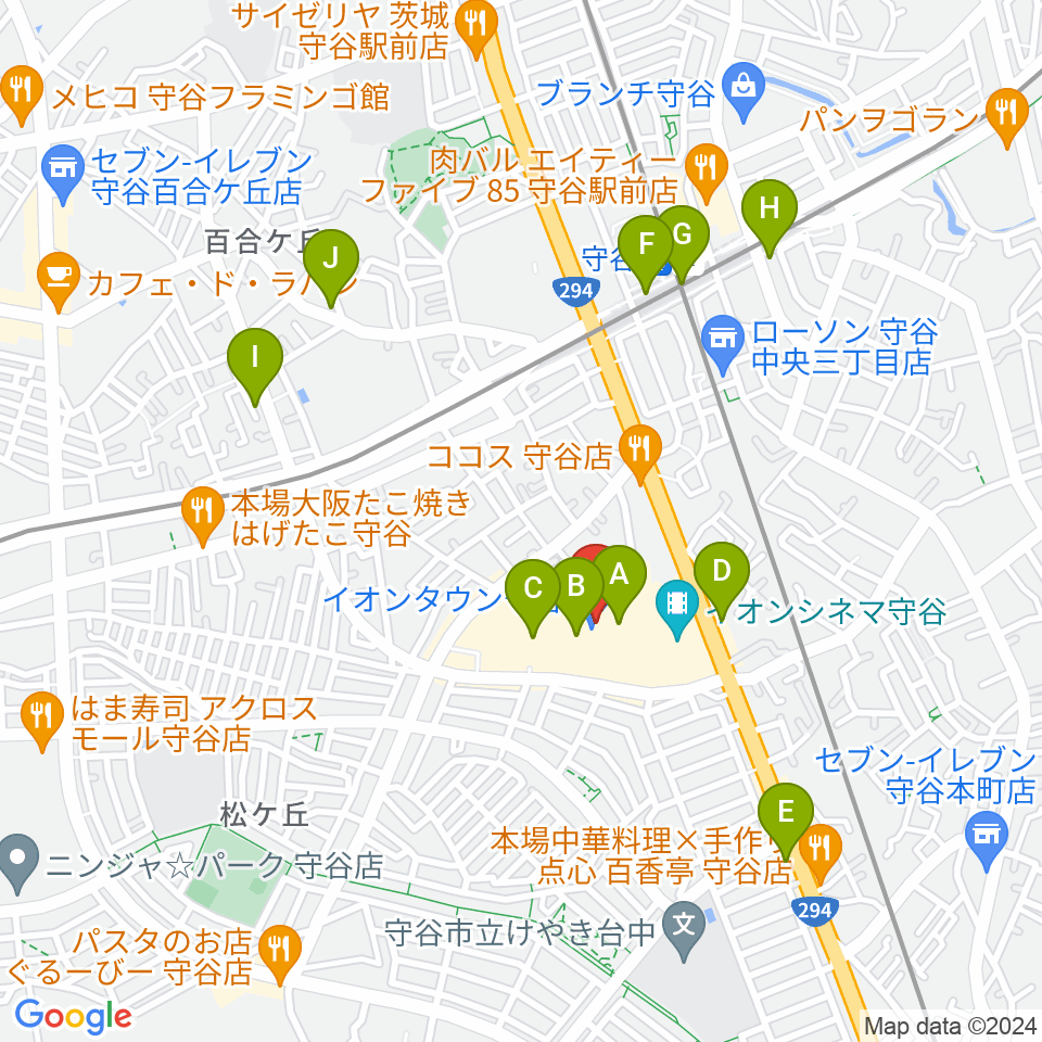 ウインズ・ユー守谷店周辺のカフェ一覧地図