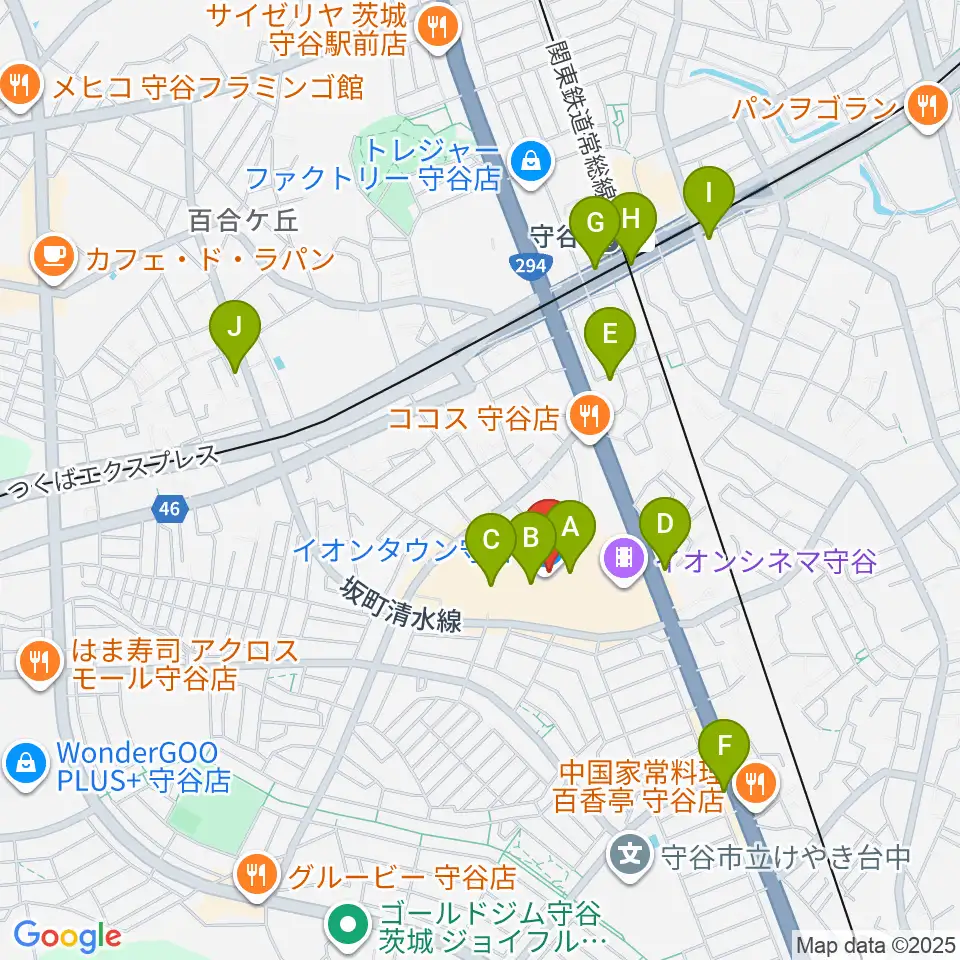 ウインズ・ユー守谷店周辺のカフェ一覧地図