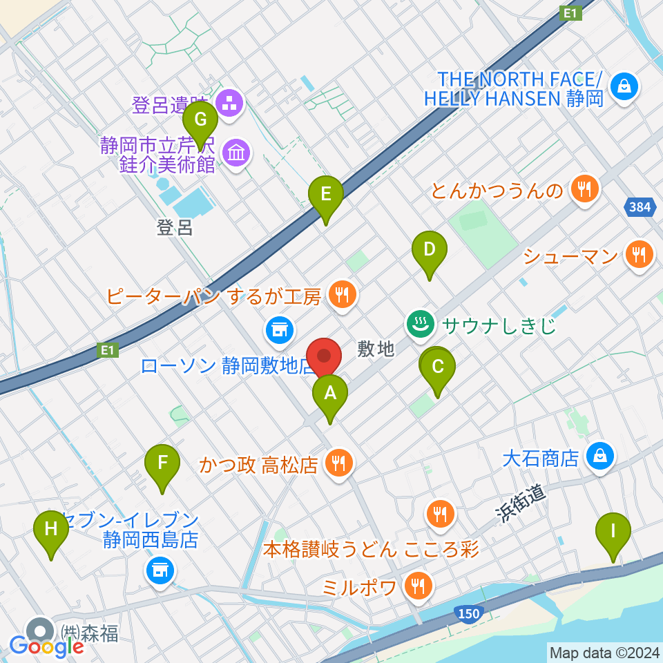 音楽天国・静岡駿河店周辺のカフェ一覧地図