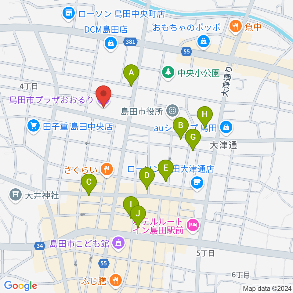 島田市民総合施設プラザおおるり周辺のカフェ一覧地図