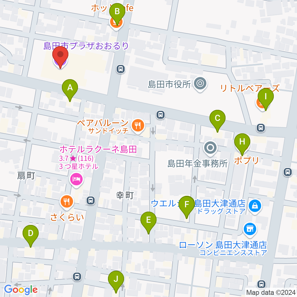 島田市民総合施設プラザおおるり周辺のカフェ一覧地図