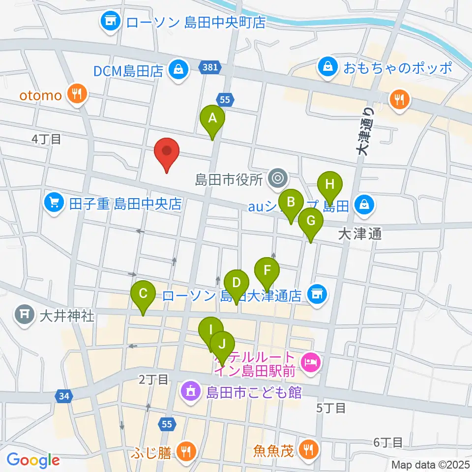 島田市民総合施設プラザおおるり周辺のカフェ一覧地図