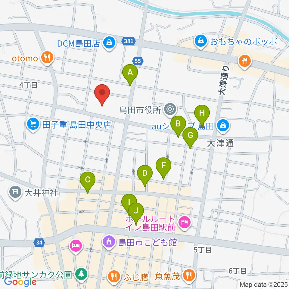 島田市民総合施設プラザおおるり周辺のカフェ一覧地図