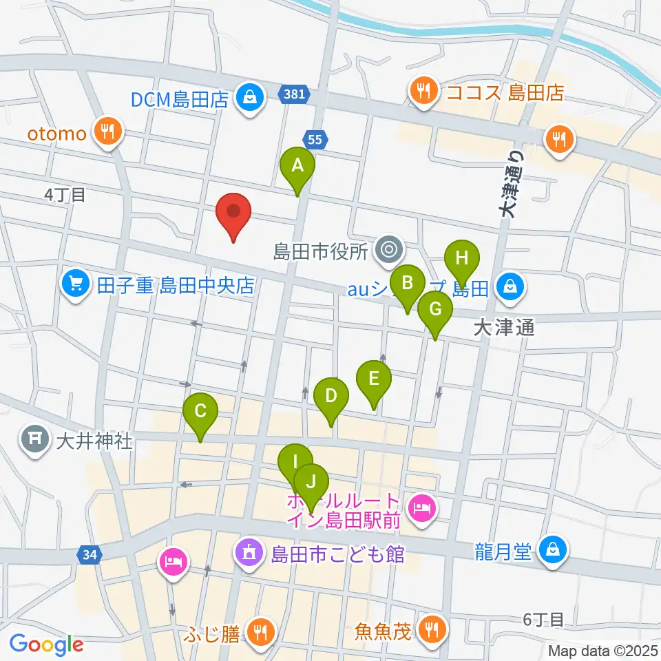 島田市民総合施設プラザおおるり周辺のカフェ一覧地図