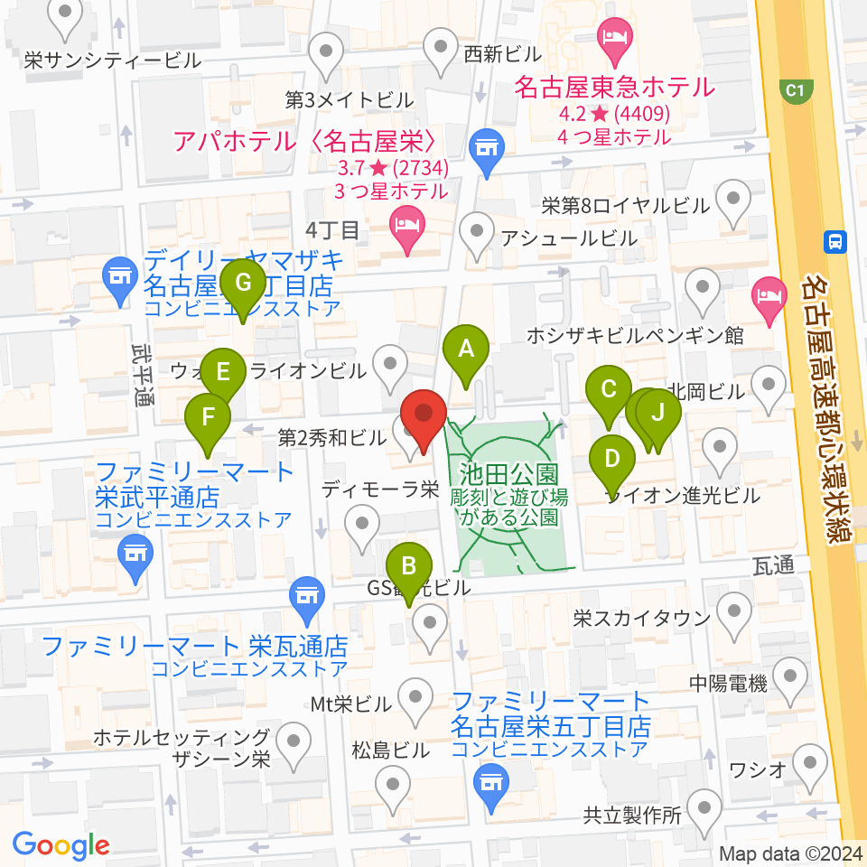 名古屋栄Brushup周辺のカフェ一覧地図