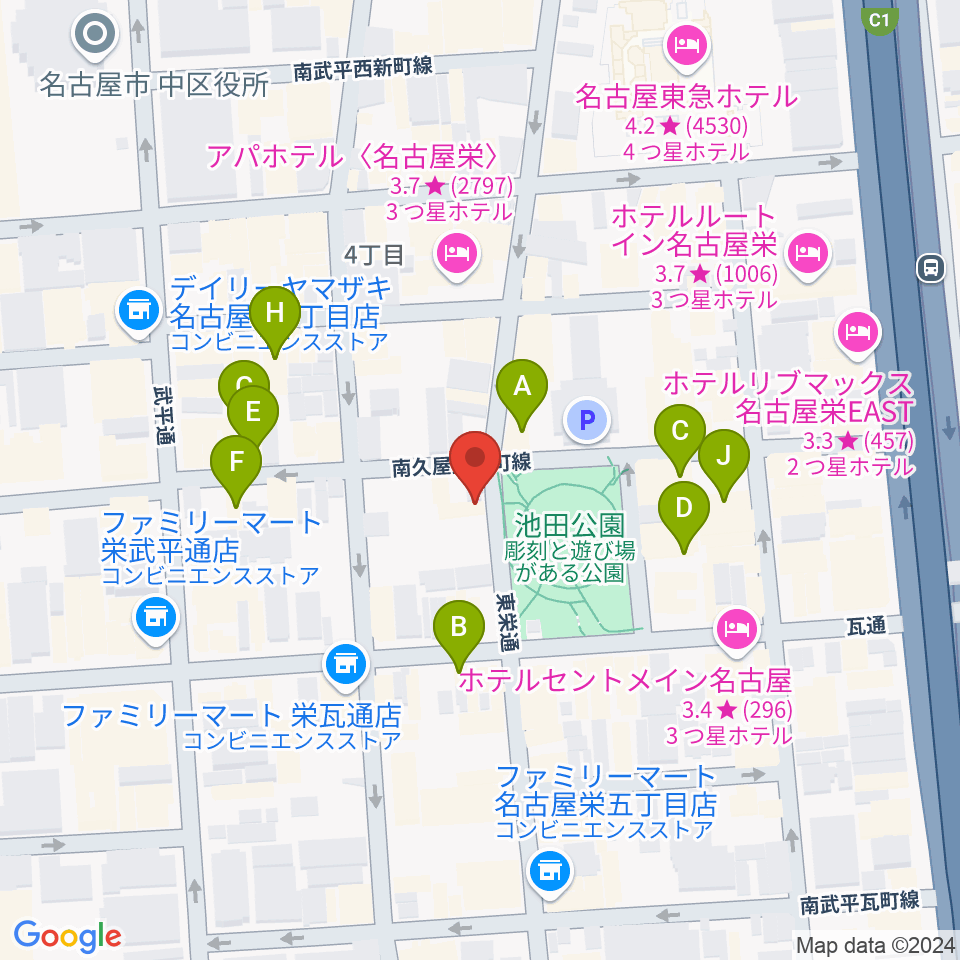 名古屋栄Brushup周辺のカフェ一覧地図