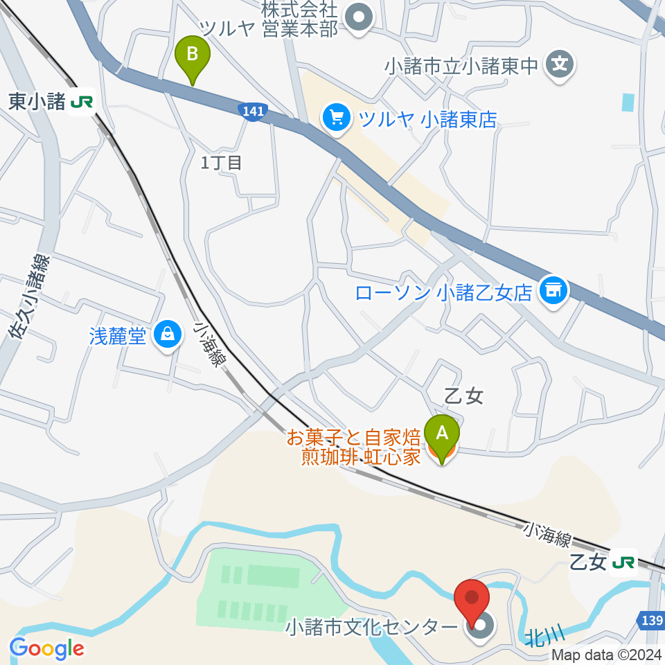 小諸市文化会館周辺のカフェ一覧地図