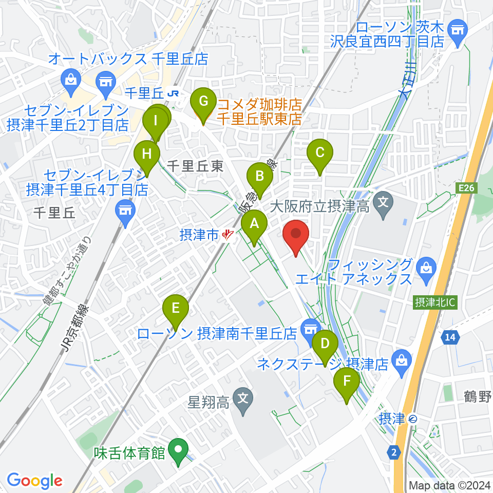 摂津市民文化ホール周辺のカフェ一覧地図