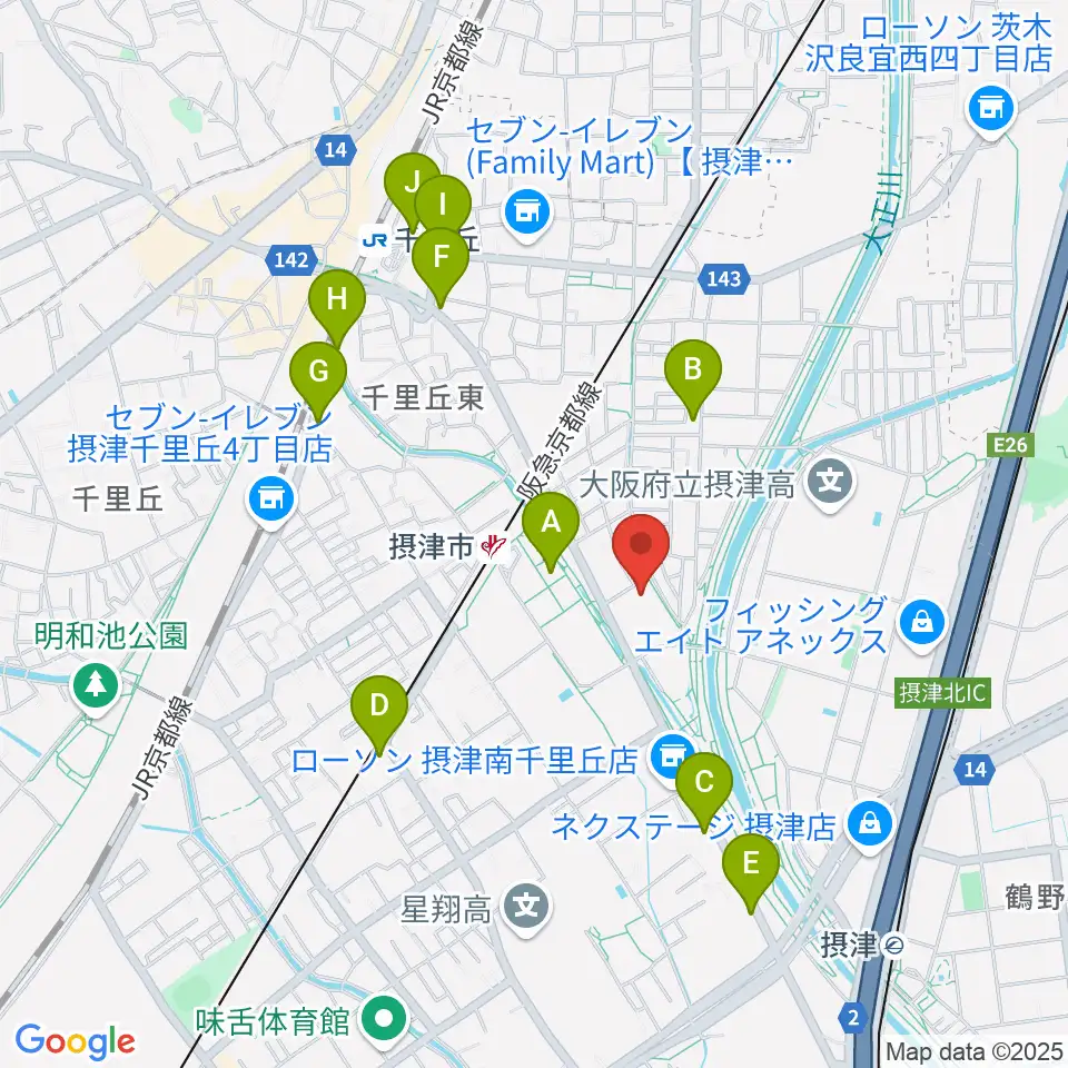 摂津市民文化ホール周辺のカフェ一覧地図