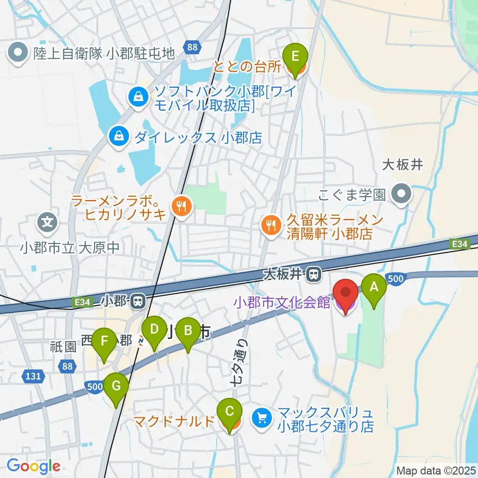 小郡市文化会館周辺のカフェ一覧地図