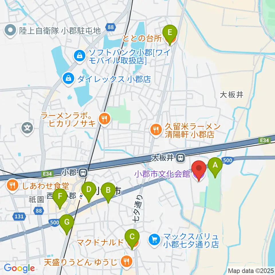 小郡市文化会館周辺のカフェ一覧地図