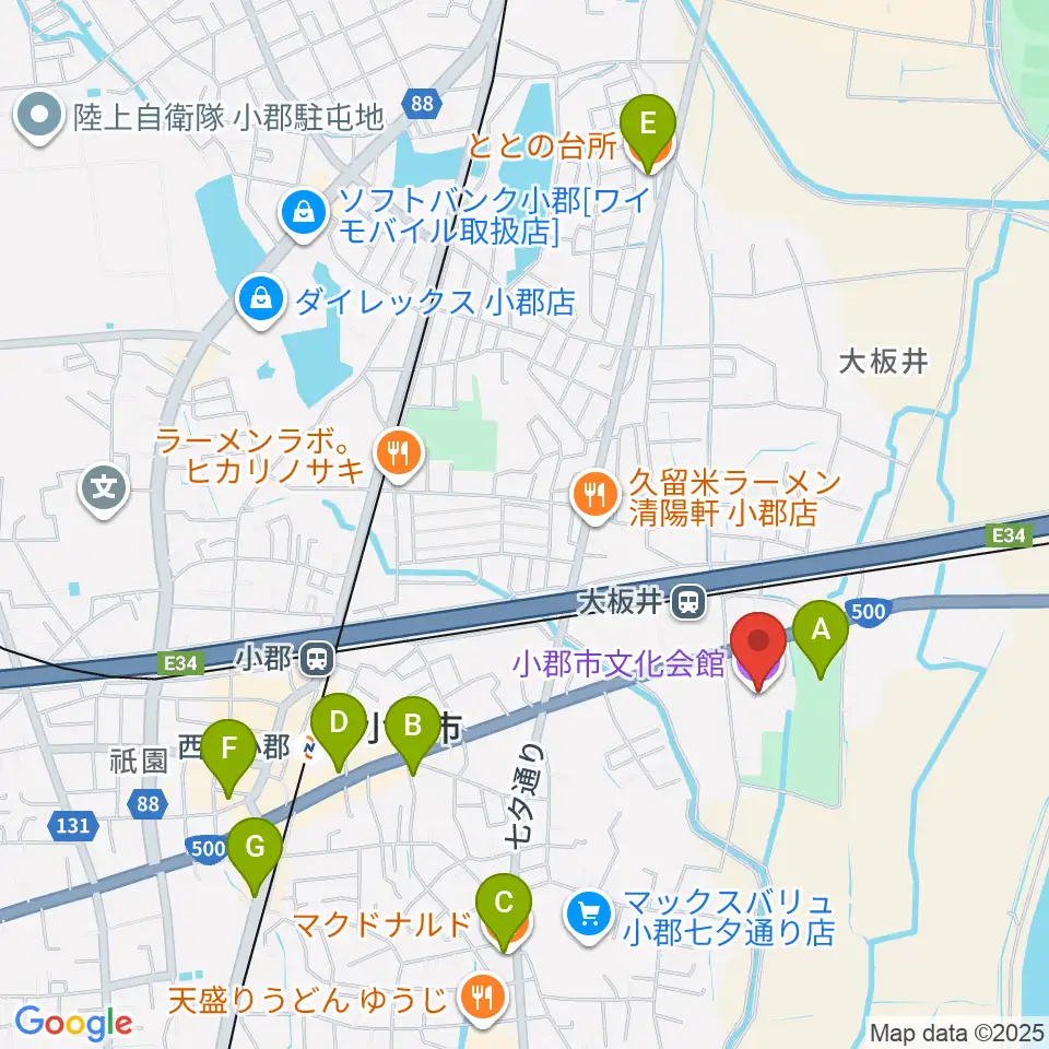 小郡市文化会館周辺のカフェ一覧地図