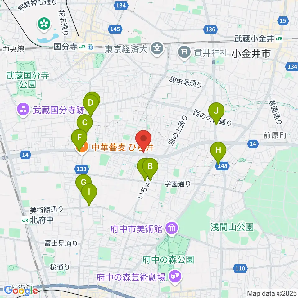 府中スタジオパステル周辺のカフェ一覧地図