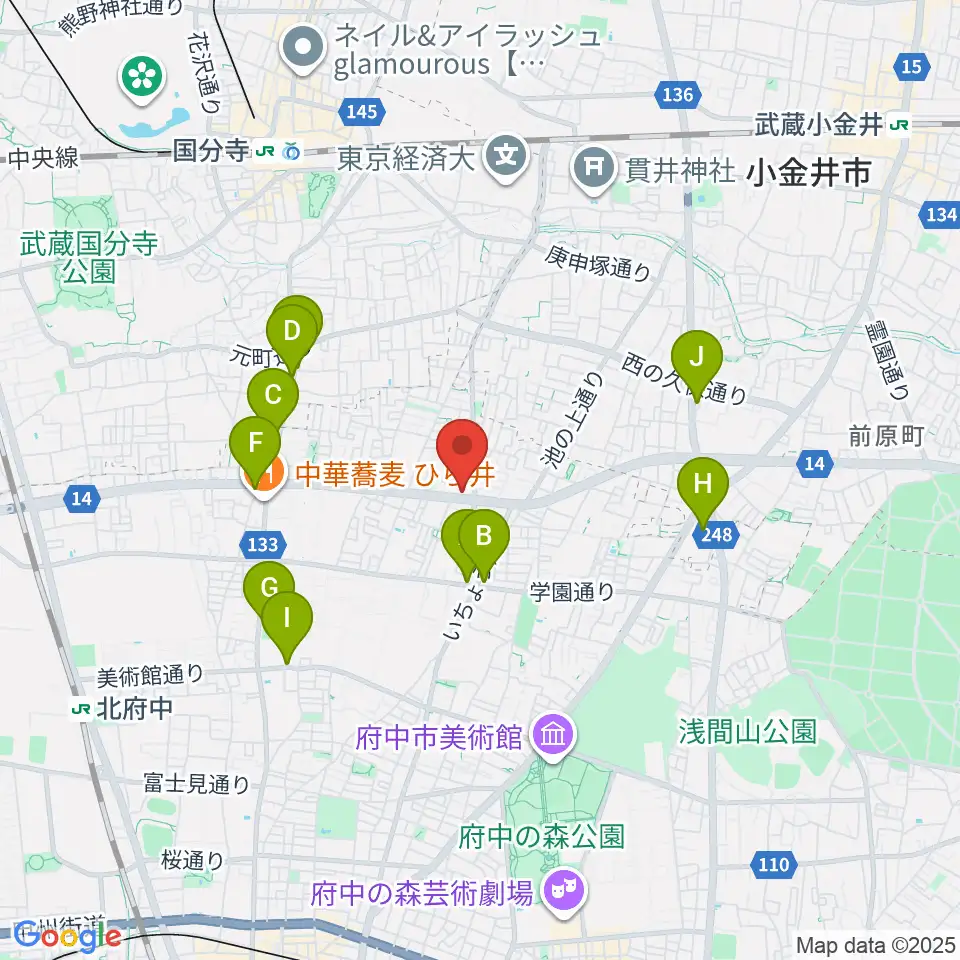 府中スタジオパステル周辺のカフェ一覧地図