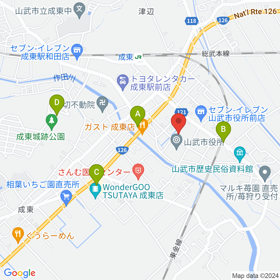 山武市成東文化会館のぎくプラザ周辺のカフェ一覧地図