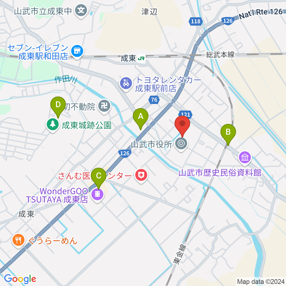 山武市成東文化会館のぎくプラザ周辺のカフェ一覧地図