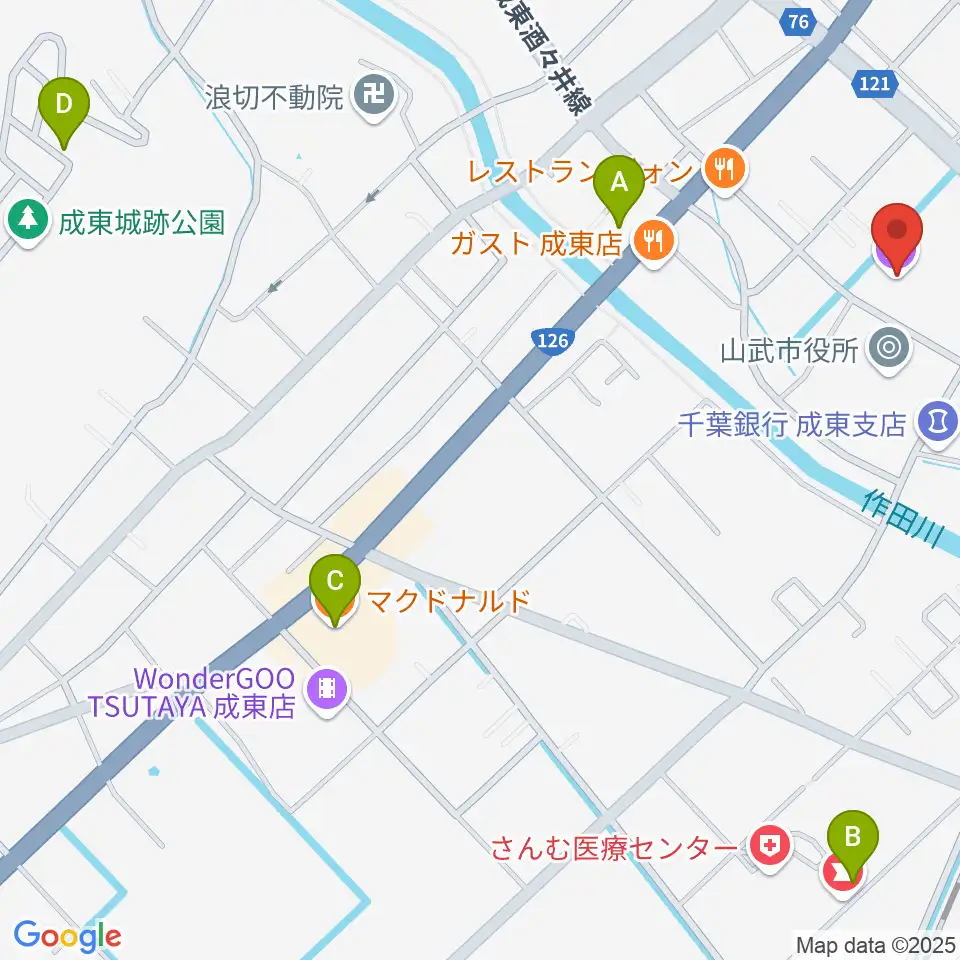 山武市成東文化会館のぎくプラザ周辺のカフェ一覧地図