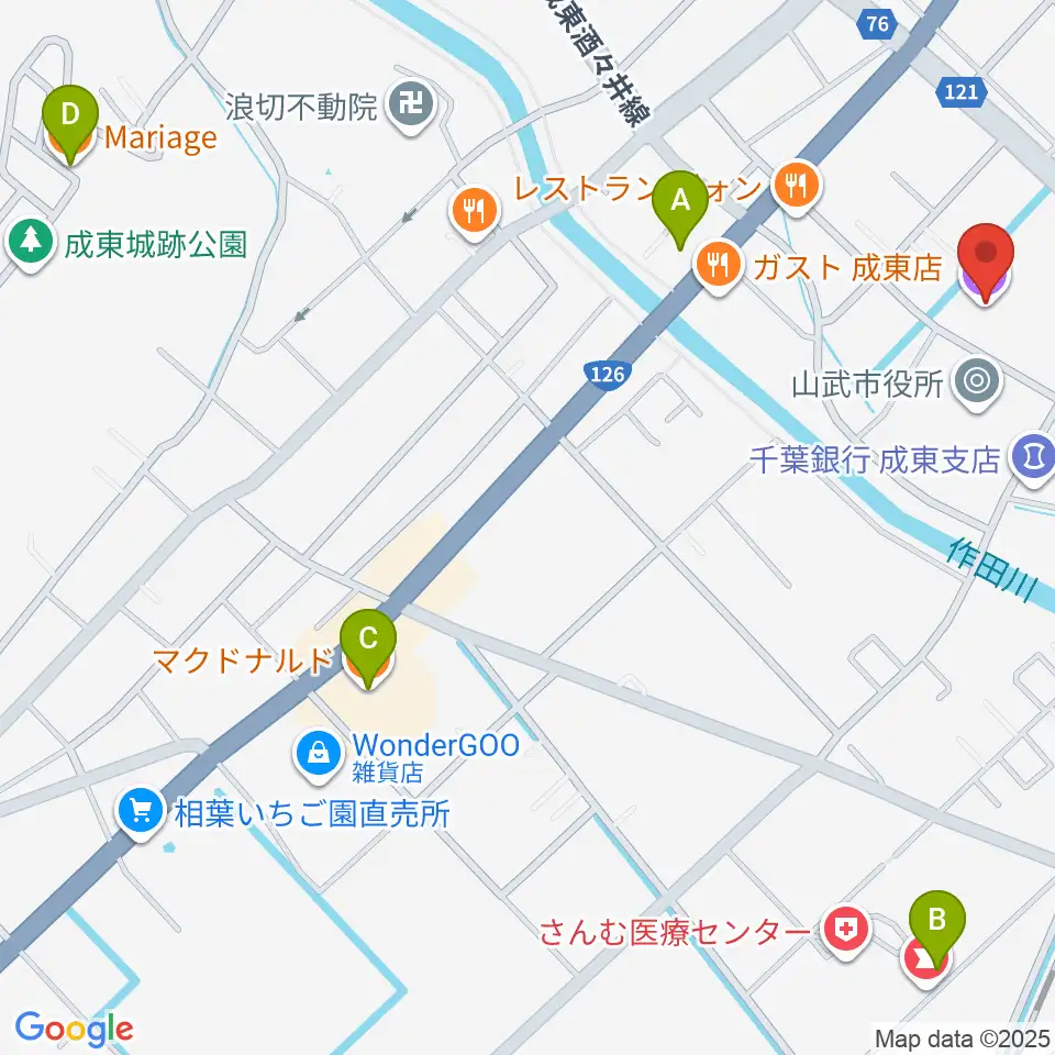 山武市成東文化会館のぎくプラザ周辺のカフェ一覧地図