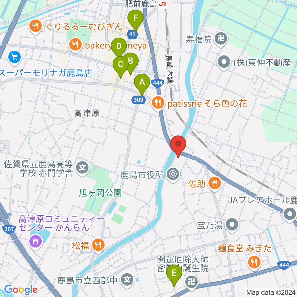 鹿島市生涯学習センター・エイブル周辺のカフェ一覧地図