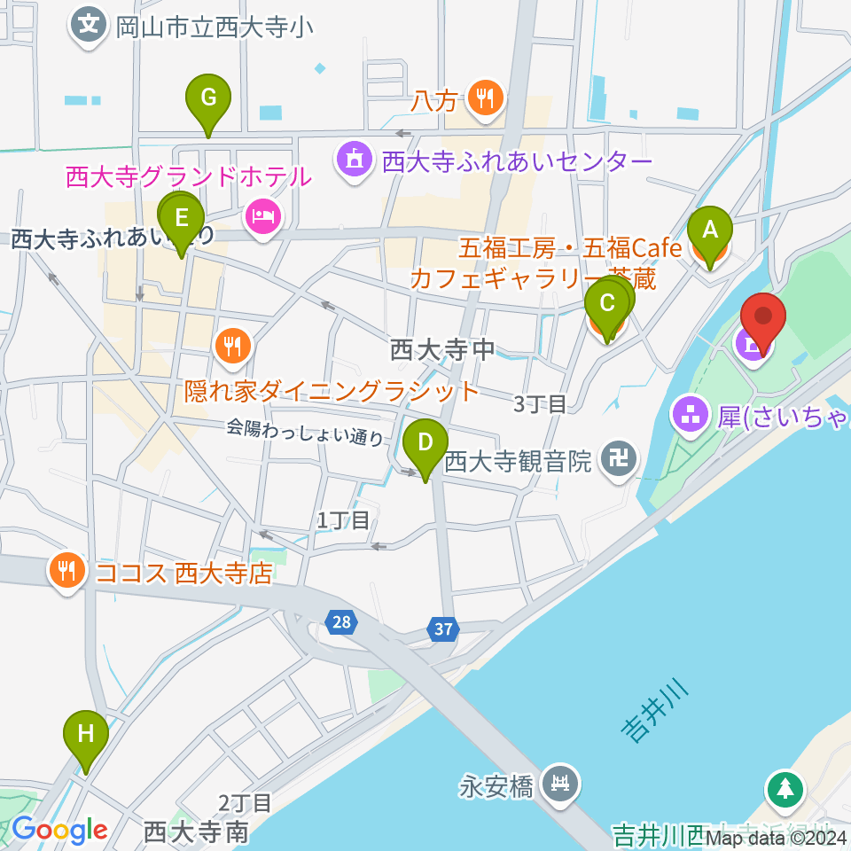 岡山市立西大寺公民館周辺のカフェ一覧地図