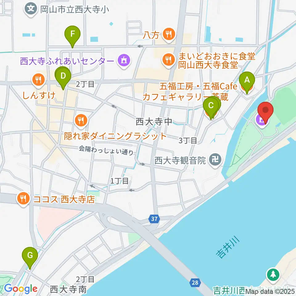 岡山市立西大寺公民館周辺のカフェ一覧地図