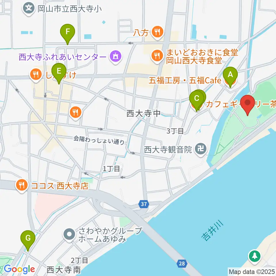 岡山市立西大寺公民館周辺のカフェ一覧地図