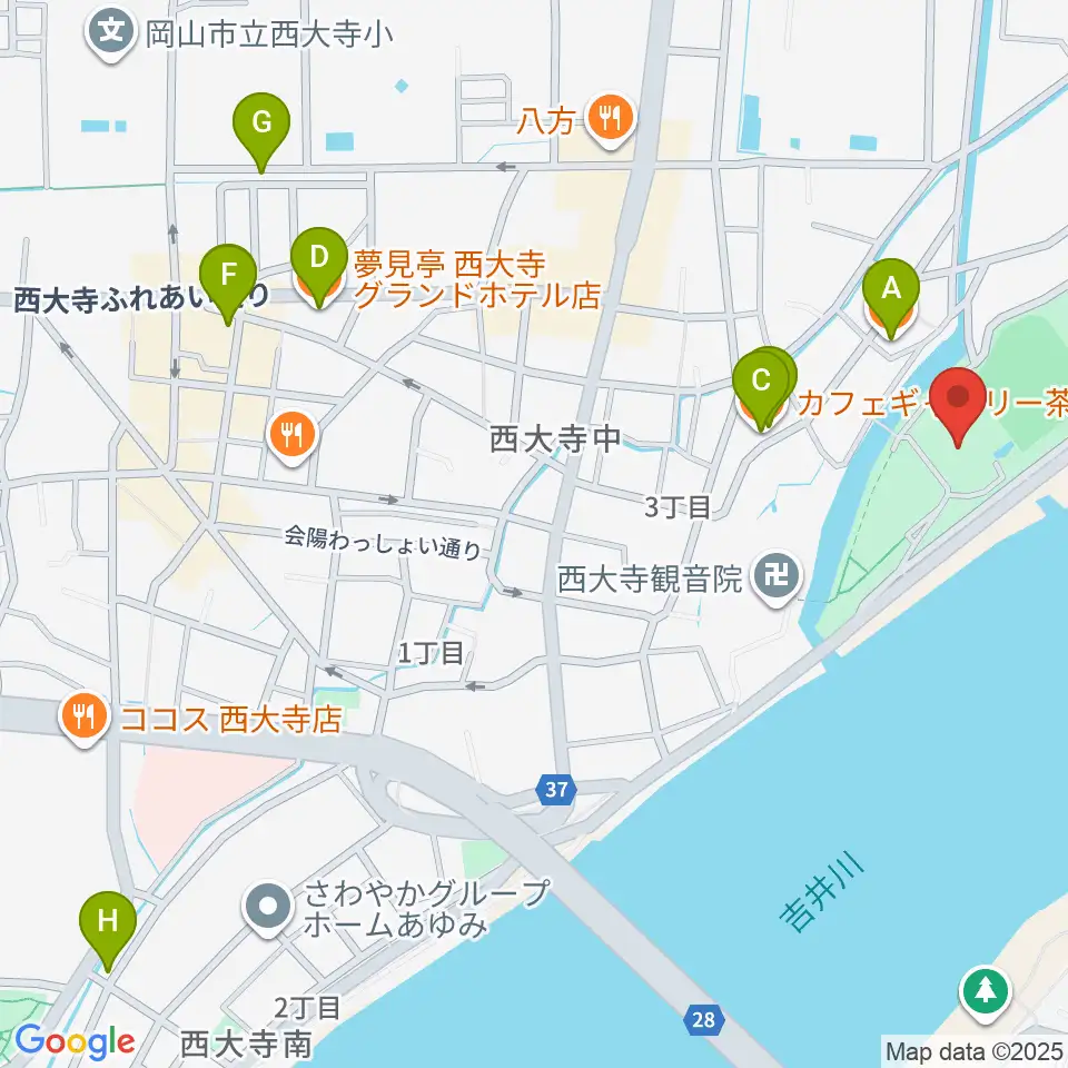 岡山市立西大寺公民館周辺のカフェ一覧地図