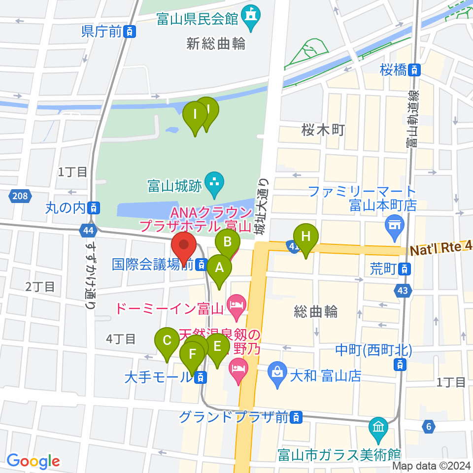 富山国際会議場 大手町フォーラム周辺のカフェ一覧地図