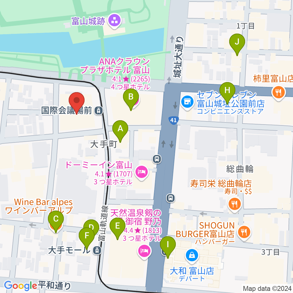 富山国際会議場 大手町フォーラム周辺のカフェ一覧地図