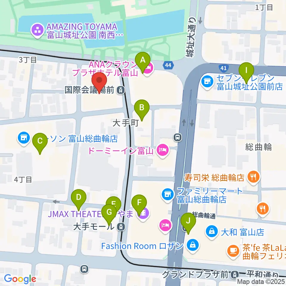 富山国際会議場 大手町フォーラム周辺のカフェ一覧地図