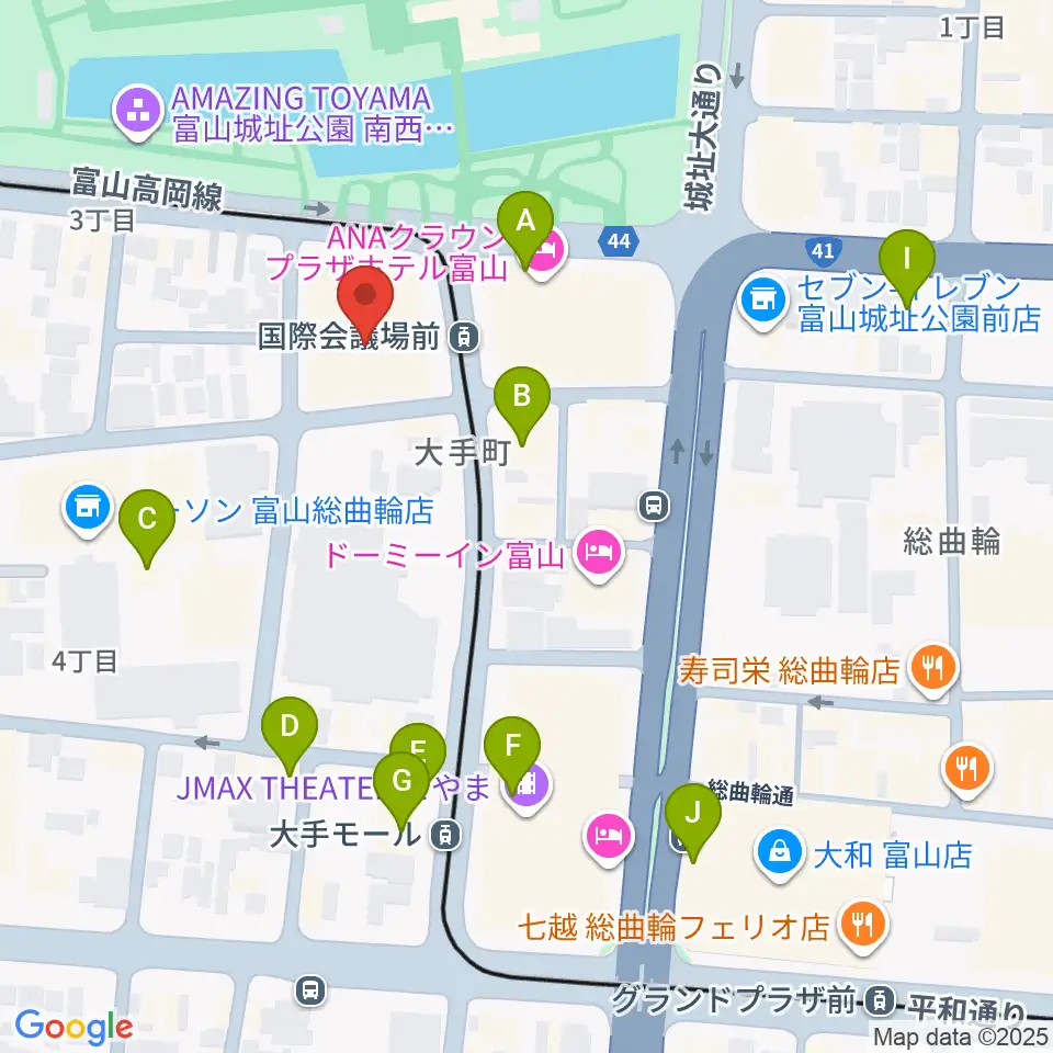 富山国際会議場 大手町フォーラム周辺のカフェ一覧地図