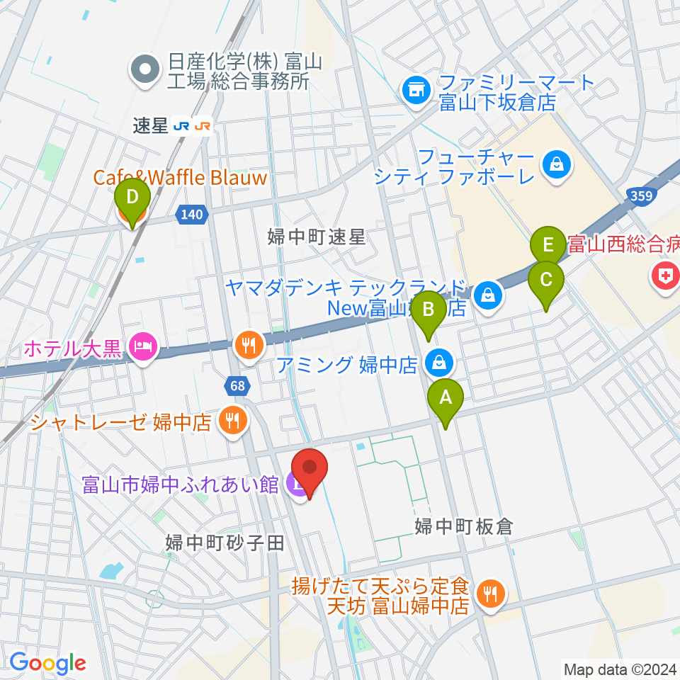 富山市婦中ふれあい館周辺のカフェ一覧地図