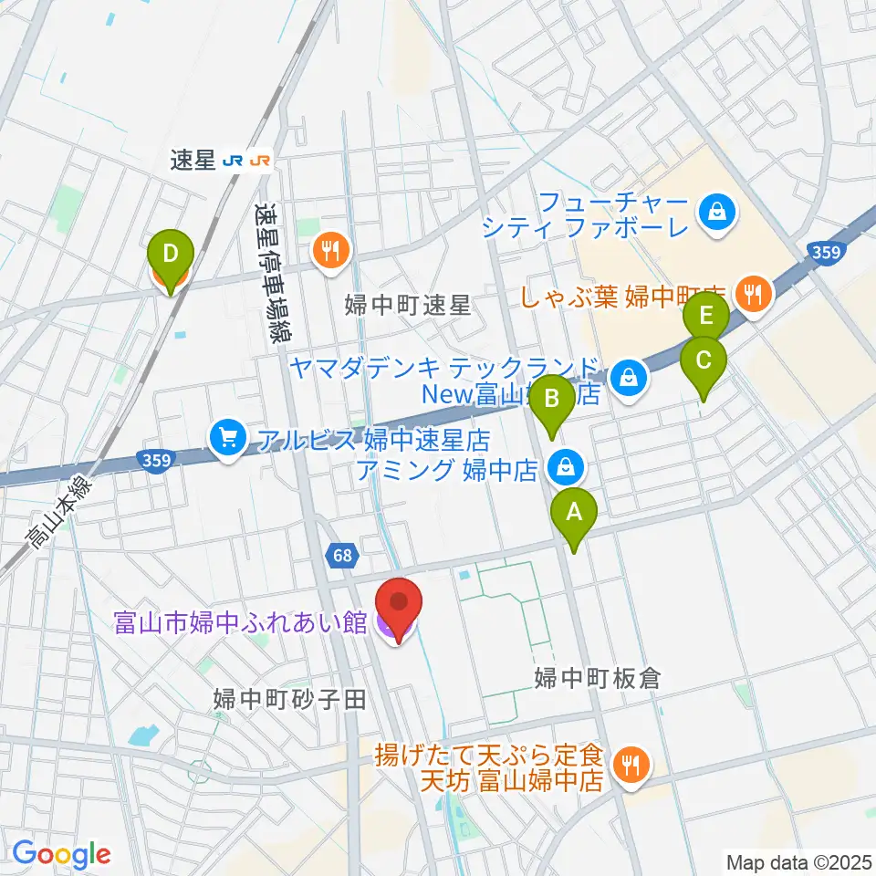 富山市婦中ふれあい館周辺のカフェ一覧地図