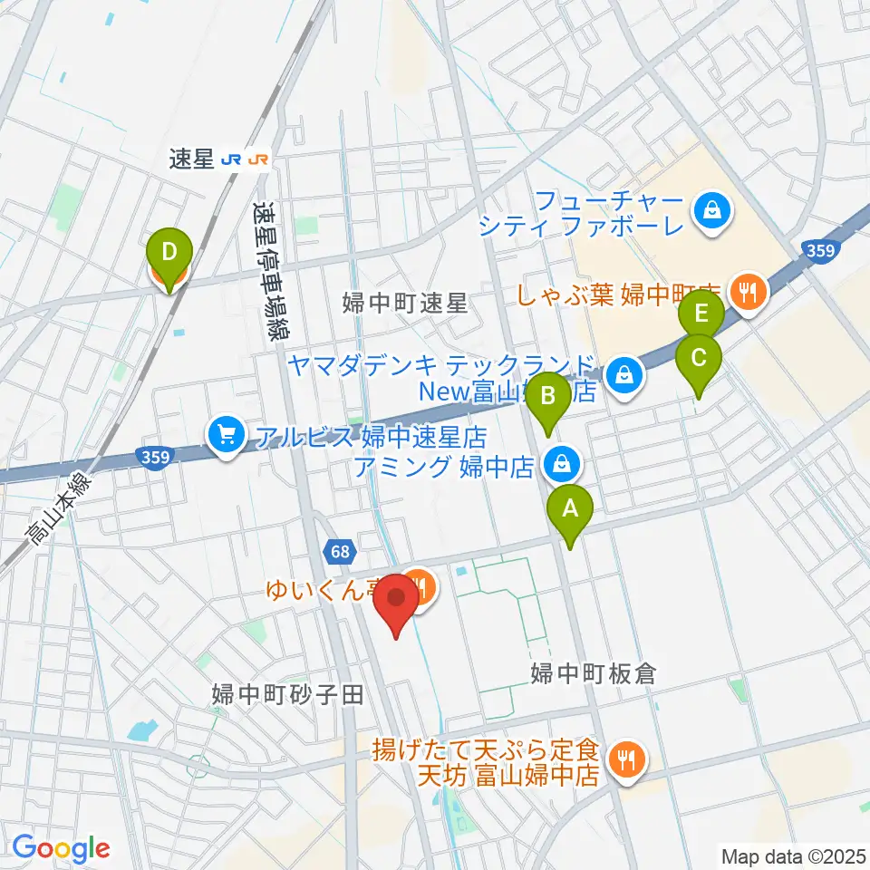 富山市婦中ふれあい館周辺のカフェ一覧地図