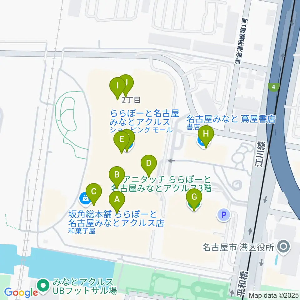 島村楽器ららぽーと名古屋みなとアクルス店周辺のカフェ一覧地図