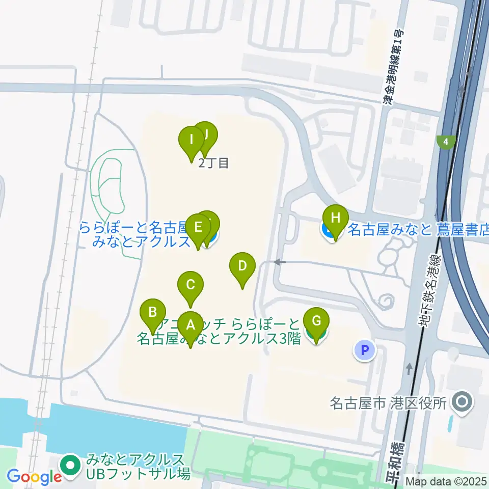 島村楽器ららぽーと名古屋みなとアクルス店周辺のカフェ一覧地図